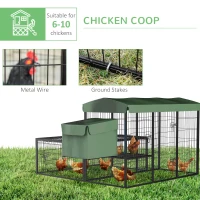 PawHut 79in Large Metal Chicken Coop, Outdoor Hen House Poultry Duck Goose Cage with Water-Resistant Canopy, Run, Nesting Box, Lockable Doors, Green(m-4)