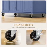 HOMCOM Kitchen Island with Storage, Rolling Trolley Cart with Rubber Wood Top, Spice Rack, Towel Rack, Navy Blue(m-7)