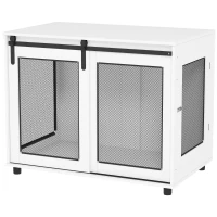 PawHut 39" Dog Crate Furniture with Sliding Barn Door, Furniture Style Dog Cage End Table for Large Dogs, White(m-2)