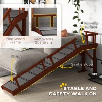 PawHut Wooden Dog Ramp with Removable Guardrails, Non-Slip Surface, 73" Long, Brown(m-5)