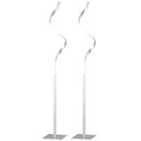 HOMCOM Modern Spiral Floor Lamp, LED Standing Lamp Warm White with Square Base and Foot Switch for Living Room, Bedroom, Set of 2, Silver(m-1)