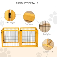PawHut Wooden Freestanding Pet Gate w/ 2 Support Feet, Yellow(m-7)