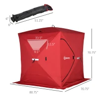Outsunny 2-4 People Ice Fishing Shelter, Pop-Up Portable Ice Fishing Tent with Carry Bag, Two Doors, Windows and Vents, Ice Shanty for Winter Fishing, Red(m-3)