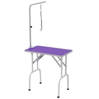 PawHut Foldable Pet Grooming Table for Dogs Cats with Adjustable Arm, Non-slip Surface, Purple(m-2)