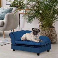 PawHut Pet Sofa Dog Couch Chaise Lounge Pet Bed with Storage Function Small Sized Dog Various Cat Sponge Cushioned Bed Lounge, Blue(m-1)