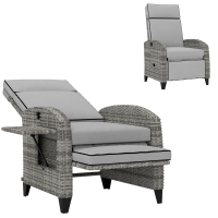Outsunny Outdoor Recliner Chair with Cushions, Reclining Patio Lounge Chair with Adjustable Footrest, Armrests, Tray Table, Gray