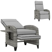 Outsunny Outdoor Recliner Chair with Cushions, Reclining Patio Lounge Chair with Adjustable Footrest, Armrests, Tray Table, Gray(m-1)