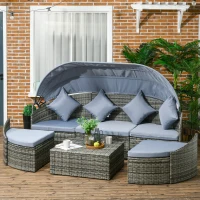 Outsunny Convertible Rattan Daybed Sectional, Light Grey(m-2)