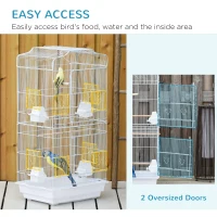 PawHut 36" Bird Cage, Macaw Play House, Cockatoo, Parrot, Finch Flight Cage, 2 Doors, Perch 4 Feeder Pet Supplies, White(m-4)