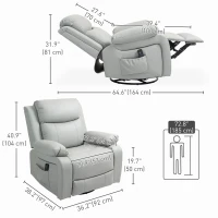 HOMCOM PU Leather Reclining Chair with Vibration Massage Rocker, Swivel Base, Rocking Function, Remote Control, Light Grey(m-3)