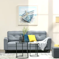 HOMCOM Boat Wall Art Hand-Painted Canvas Painting Beach Artwork Modern Framed Prints for Living Room Bedroom Decor Blue, 35.5" x 35.5"(m-8)