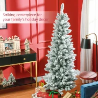 HOMCOM 6ft Pencil Christmas Tree, Flocked Tree with 479 Branch Tips and Metal Base for Home, Indoor, Holiday(m-4)