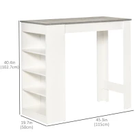 HOMCOM Bar Table, High Top Pub Table with 4 Storage Shelves, Modern Bar Height Table for Home Bar, Kitchen, Grey(m-3)
