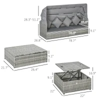 Outsunny 4 Piece Adjustable Canopy Outdoor Rattan Sofa Set w/ Height Adjustable Coffee Table & Cushions, Light Gray(m-3)