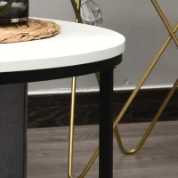 HOMCOM Round Coffee Table Sofa Side Table with a Modern Design, Black Metal Frame and Easy Maintenance, White(m-9)