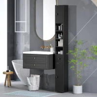 kleankin 71" Tall Bathroom Cabinet, Narrow Toilet Paper Cabinet with Open Shelves, 2 Door Cabinets, Adjustable Shelves, Black(m-1)