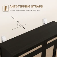 HOMCOM Kitchen Sideboard Cabinet, Boho Entryway Cabinet with Decorative Rattan Doors and Drawers for Dining Room, Black(m-6)