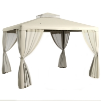 Outsunny 9.6' x 11.6' Patio Gazebo Outdoor Canopy Shelter with 2-Tier Roof and Netting, Steel Frame for Garden, Cream White