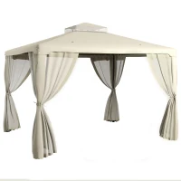 Outsunny 9.6' x 11.6' Patio Gazebo Outdoor Canopy Shelter with 2-Tier Roof and Netting, Steel Frame for Garden, Cream White(m-1)