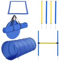 PawHut Dog Agility Starter Kit Pet Outdoor Exercise Training Set Tunnel 4 Weave Poles High Jumper(m-2)