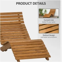 Outsunny Wooden Outdoor Lounge Chair, Curved Design Sun Lounger, Patio Lounge Chair for Garden, Backyard, Teak(m-5)