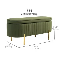 HOMCOM Upholstered Bedroom Bench, Channel Tufted Ottoman Bench with Thick Padding and Metal Legs, Dark Green(m-3)