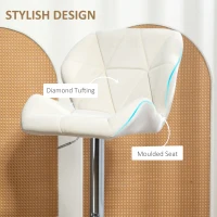 HOMCOM Bar Stool Set of 2 Fabric Adjustable Height Armless Upholstered Counter Chairs with Swivel Seat, Cream White(m-6)
