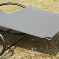 Outsunny Double Chaise Lounger Garden Rocker Sun Bed Outdoor Hammock Chair Texteline with Pillow Grey(m-10)