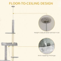 PawHut Cat Tree Floor to Ceiling Cat Tower Height Adjustable( 85-101 Inches), Tall Large Cat Climbing Activity Center with Scratching Posts Cat Condo Cozy Bed, Grey(m-5)