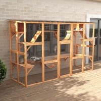 PawHut Large Outdoor Catio with Condos, Platforms, Doors, Ladders, Weather-Resistant Roof, Orange(m-8)