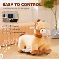 Qaba Battery Powered Electric Ride on Pony, 6V Ride on Horse w/ with Music Forward, PU Wheels, Aged 18-36 Months, Brown(m-6)