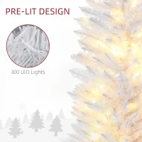 HOMCOM 8ft Pencil Christmas Tree, Slim Artificial Christmas Tree with Realistic Branches and Warm White LED Lights, White(m-5)