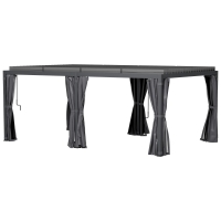 Outsunny 12' x 19' Aluminum Pergola with Adjustable Louvered, Outdoor Pergola with Curtains and Netting, Dark Gray