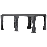 Outsunny 12' x 19' Aluminum Pergola with Adjustable Louvered, Outdoor Pergola with Curtains and Netting, Dark Gray(m-1)
