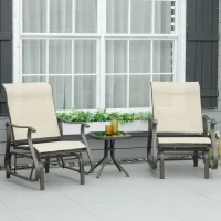 Outsunny 3-Piece Outdoor Gliders Set Bistro Set with Steel Frame, Tempered Glass Top Table for Patio, Garden, Backyard, Lawn, Beige(m-2)