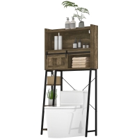 HOMCOM Over the Toilet Storage Cabinet, Over Toilet Bathroom Organizer with 3 Compartments, 4 Open Shelves, Distressed Brown