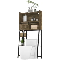 HOMCOM Over the Toilet Storage Cabinet, Over Toilet Bathroom Organizer with 3 Compartments, 4 Open Shelves, Distressed Brown(m-1)