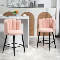 HOMCOM Faux Cashmere Bar Stools Set of 2 Counter Height Bar Stools with Back for Home Kitchen, 20.5"x19.7"x36.6", Pink(m-1)