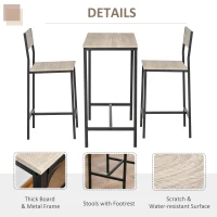 HOMCOM 3 Piece Bar Table and Chairs, Industrial Dining Table Set for 2, Counter Height Kitchen Table with Bar stools, Breakfast Table Set for 2 for Small Space, Natural(m-6)