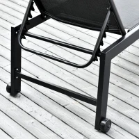 Outsunny Outdoor Chaise Lounge with Wheels, Five Position Recliner for Sunbathing, Suntanning, Steel Frame, Breathable Fabric for Beach, Yard, Patio, Black(m-9)