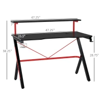 HOMCOM 47 Inch Gaming Desk Racing Computer Desk Home Office Workstation with Elevated Monitor Shelf Rotatable Cup Holder Headphone Hook, Black(m-3)