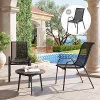 Outsunny Set of 2 Outdoor Dining Chairs, Stackable Lawn Chairs with High Back, Breathable Mesh Seat for Garden Porch, Black