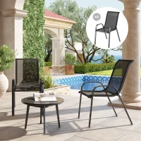 Outsunny Set of 2 Outdoor Dining Chairs, Stackable Lawn Chairs with High Back, Breathable Mesh Seat for Garden Porch, Black(m-1)