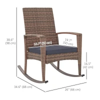 Outsunny Outdoor PE Rattan Rocking Chair, Garden Glider Rocking Chair, Wicker Patio Chair Set with Armrest and Cushion, Dark Blue(m-3)