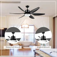 HOMCOM 52" Reversible Indoor Ceiling Fan with Light, Modern Mount LED Lighting Fan with Remote Control, for Bedroom, and Living Room, Black(m-7)