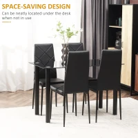 HOMCOM Dining Table and Chairs Set for 4, Modern 5 Pieces Kitchen Table Set with Glass Table, Padded Seat and Steel Frame(m-7)