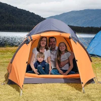 Outsunny Camping Tent with Porch for 4 People, Compact Portable Travel Camping Gear with 3 Doors, Outdoor Dome Tent for Backpacking Hiking or Beach with Windows, Carrying Bag, Orange(m-10)