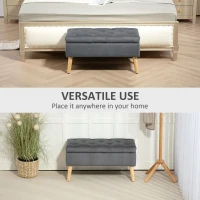 HOMCOM Storage Ottoman with Lid, Velvet Upholstered Storage Bench with Wood Legs for Living Room, Charcoal Grey(m-7)