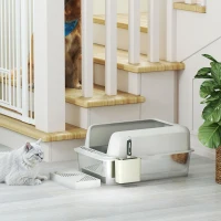 PawHut Stainless Steel Litter Box with Metal Scoop & Scoop Holder, High Sided, Anti-Urine Leakage, Non-Sticky(m-10)