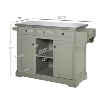 HOMCOM Rolling Kitchen Island with Storage, Kitchen Cart with Stainless Steel Top, Spice Rack & Drawers, Gray(m-3)